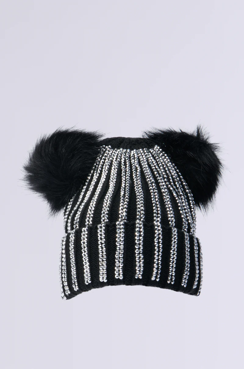 LEXII RHINESTONE KNIT MOUSE BEANIE IN BLACK - Image 3