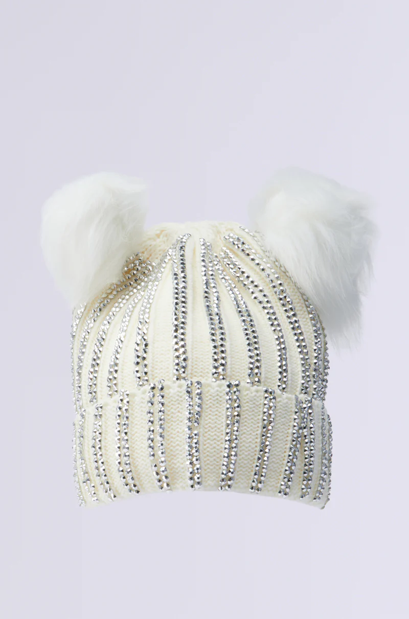 LEXII RHINESTONE KNIT MOUSE BEANIE IN WHITE - Image 3