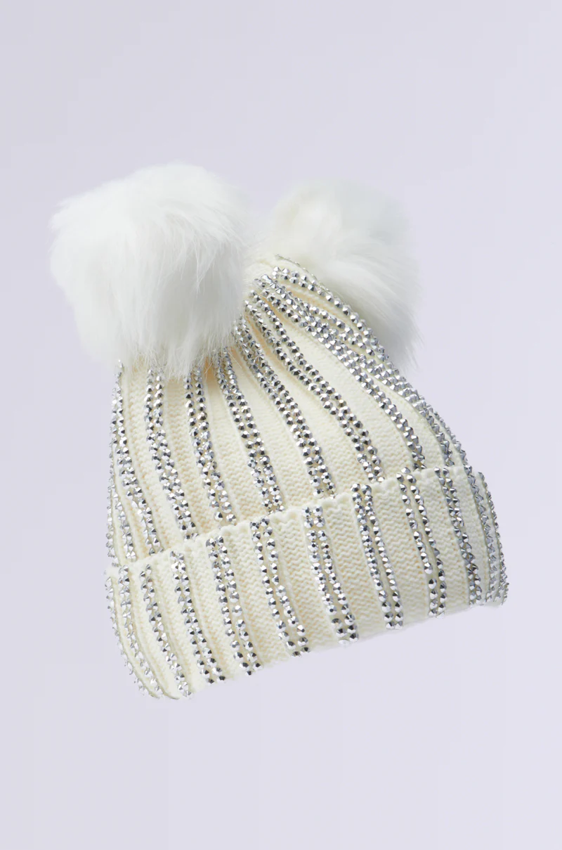 LEXII RHINESTONE KNIT MOUSE BEANIE IN WHITE - Image 4