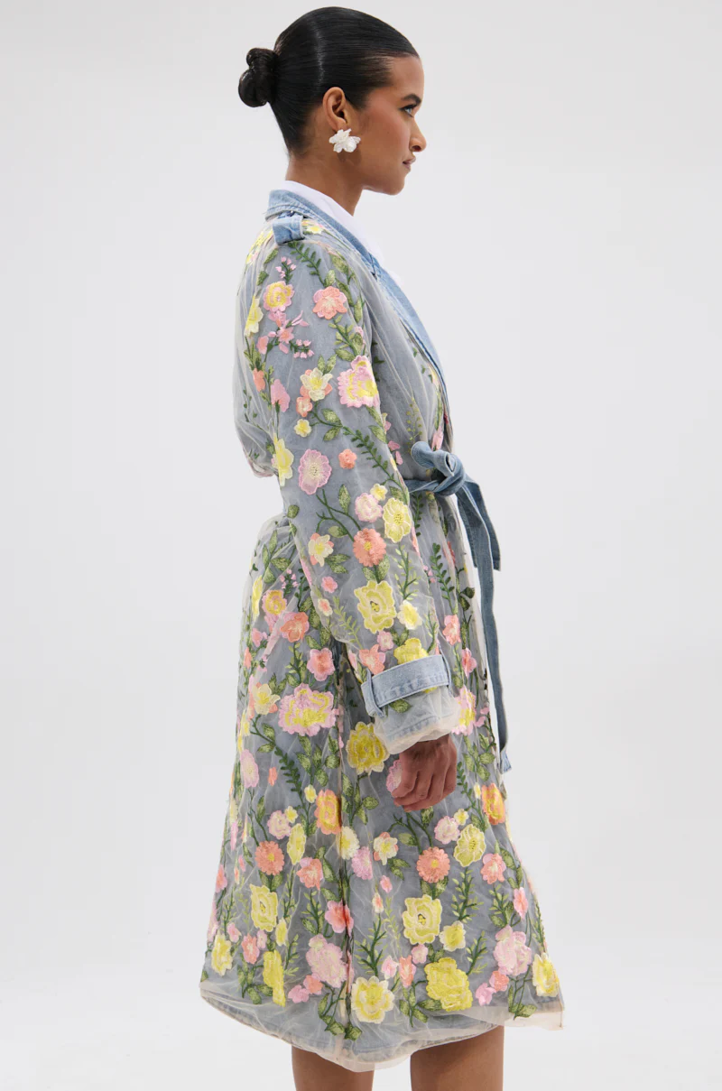 LIFE IN COLOR FLORAL DENIM TRENCH - Image 4