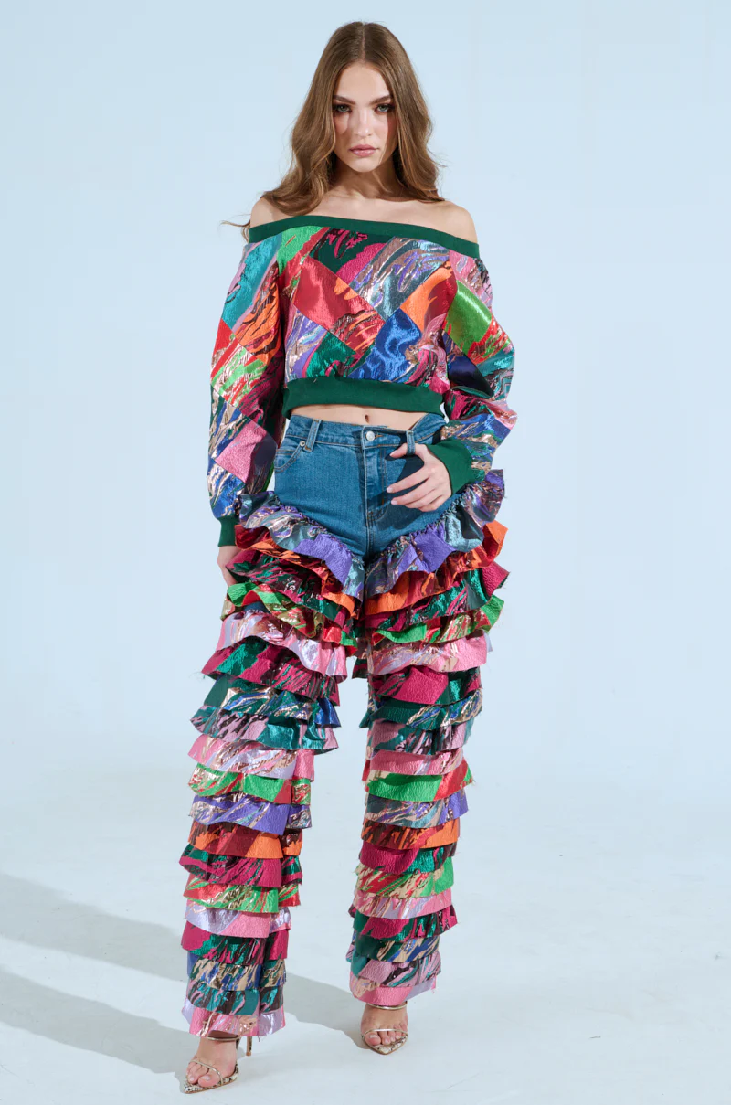 LIFE IS BUT A DREAM BROCADE RUFFLE DENIM - Image 6