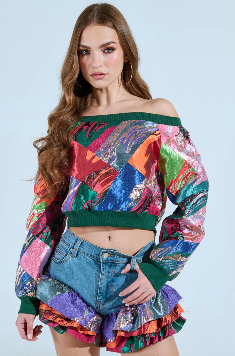 LIFE IS BUT A DREAM OFF THE SHOULDER MULTI PRINT SWEATSHIRT - Image 2