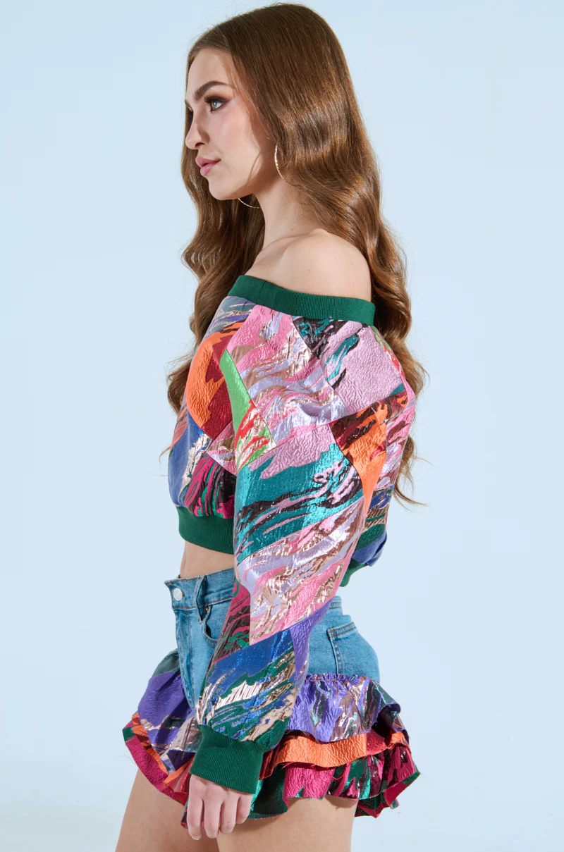 LIFE IS BUT A DREAM OFF THE SHOULDER MULTI PRINT SWEATSHIRT - Image 3