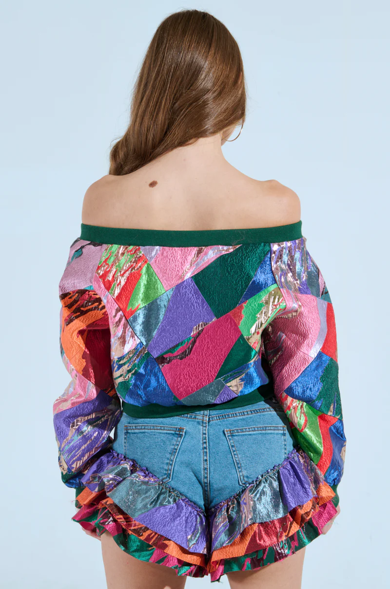 LIFE IS BUT A DREAM OFF THE SHOULDER MULTI PRINT SWEATSHIRT - Image 4