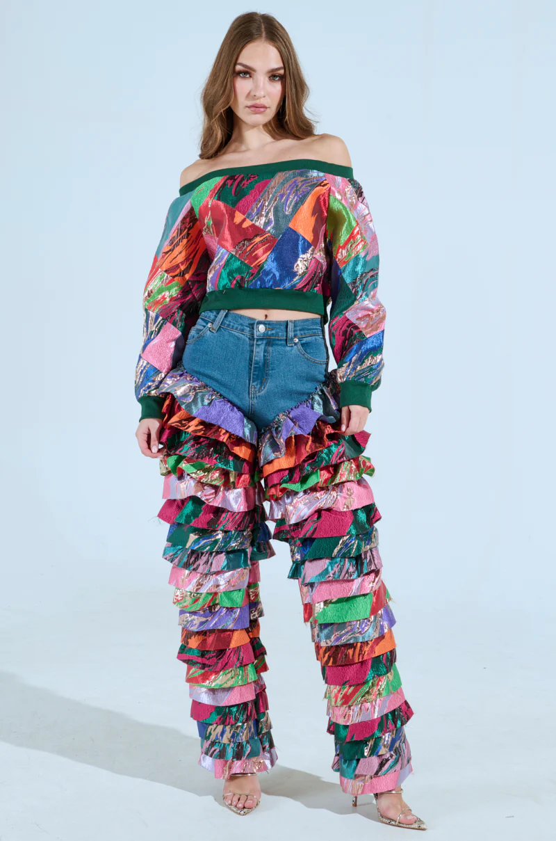 LIFE IS BUT A DREAM OFF THE SHOULDER MULTI PRINT SWEATSHIRT - Image 6