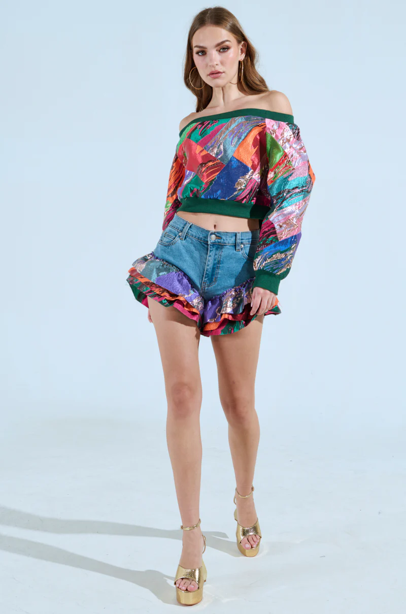 LIFE IS BUT A DREAM OFF THE SHOULDER MULTI PRINT SWEATSHIRT - Image 8