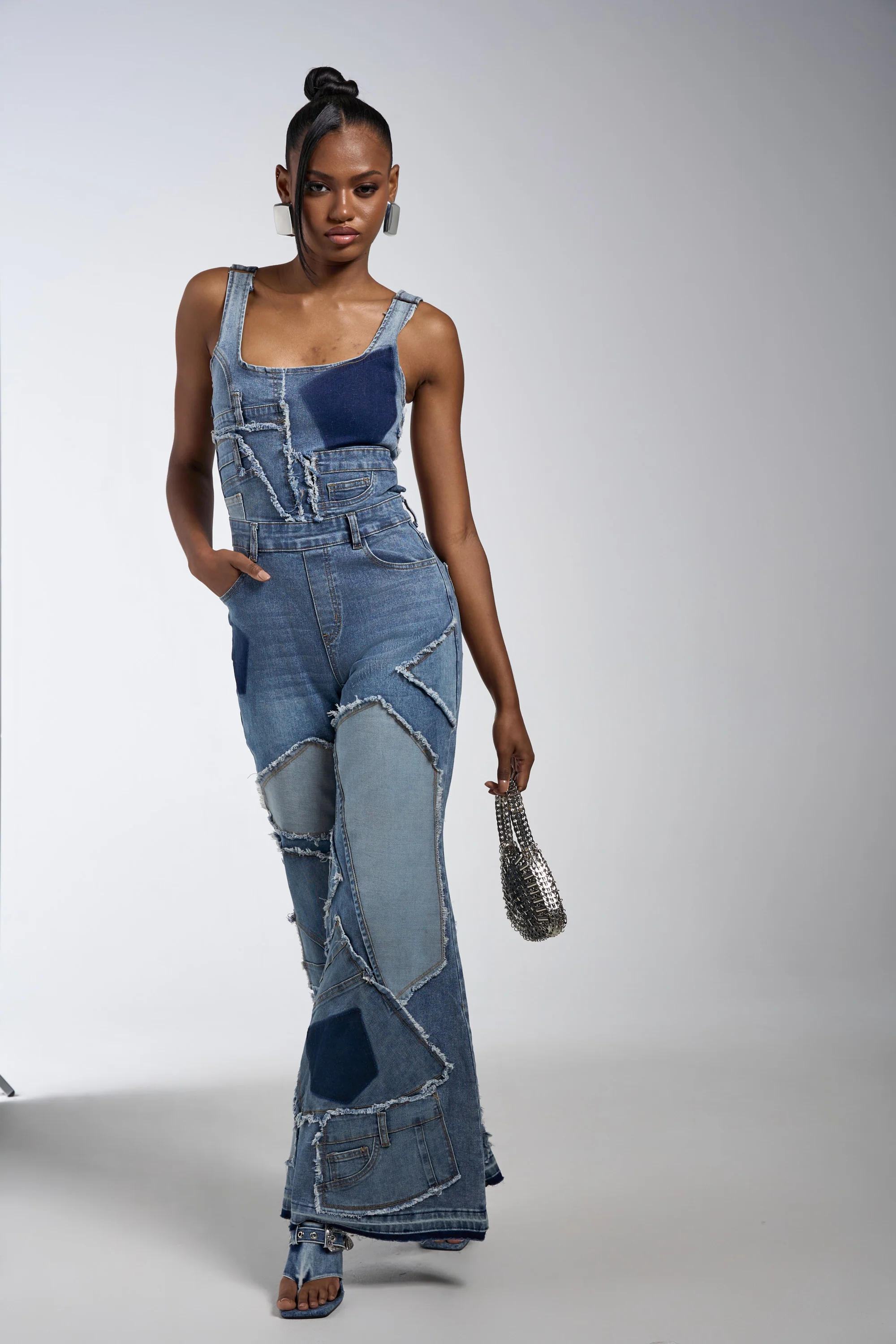 LIFE OF THE PARTY DENIM PATCHWORK JUMPSUIT - Image 2