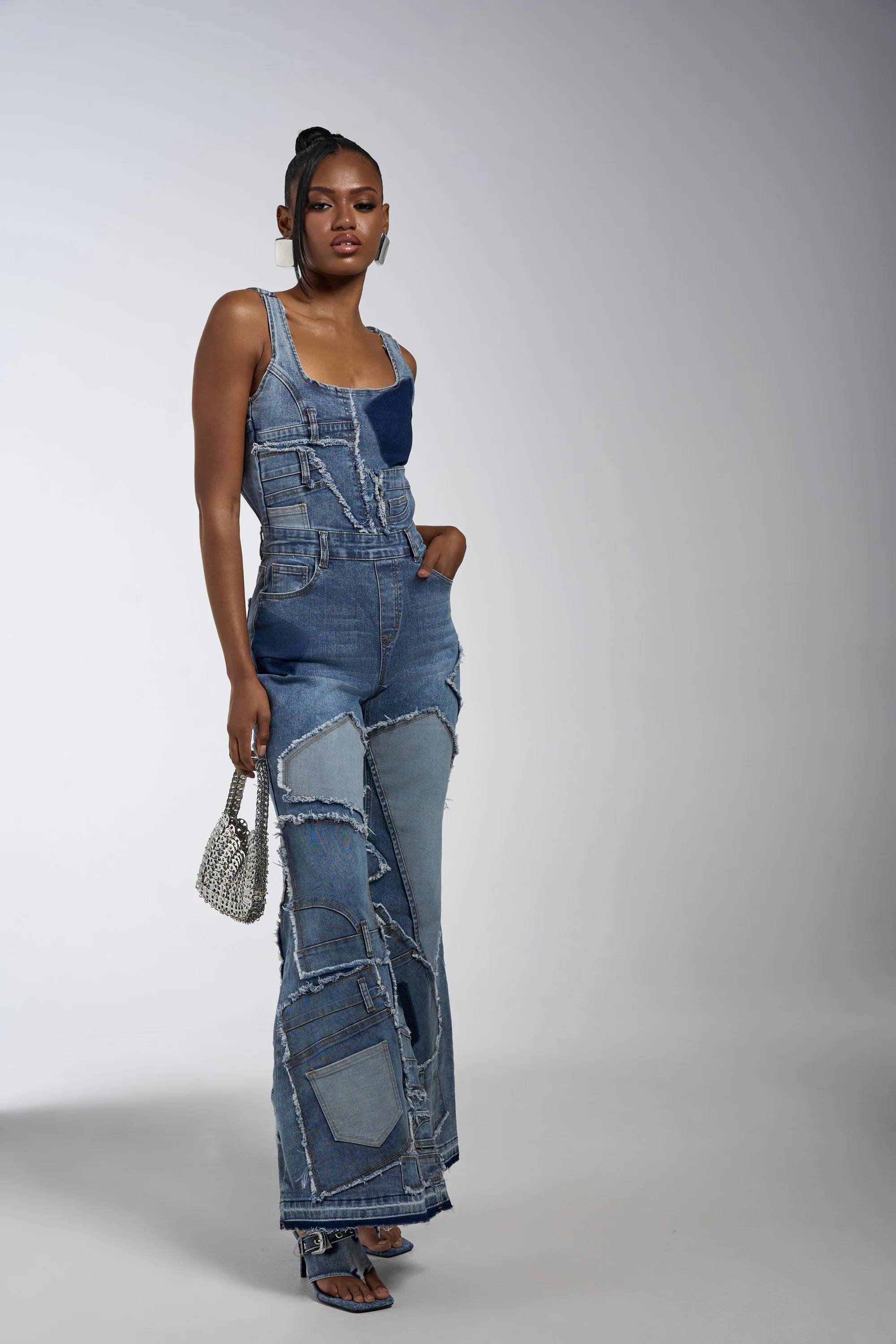 LIFE OF THE PARTY DENIM PATCHWORK JUMPSUIT - Image 3