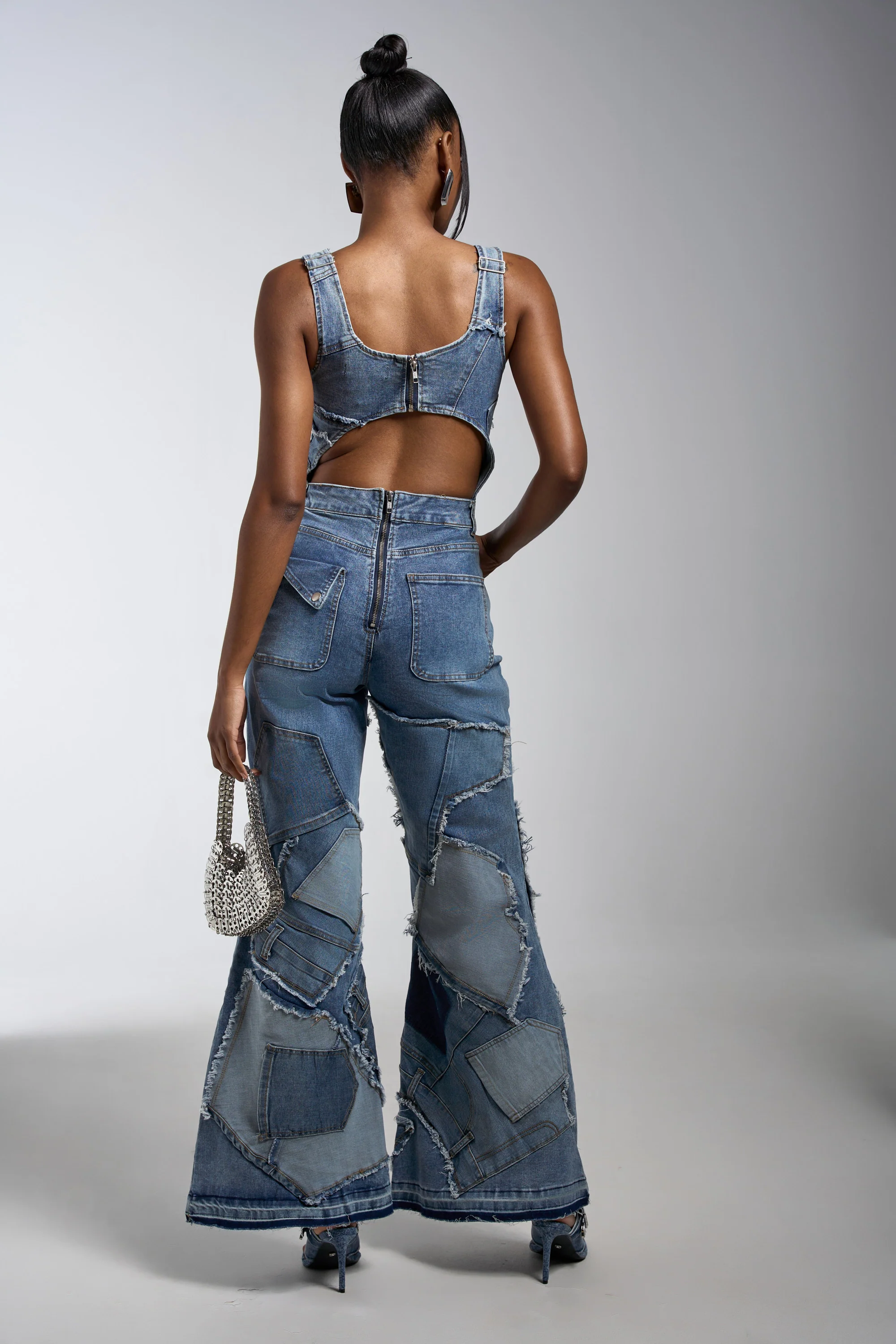 LIFE OF THE PARTY DENIM PATCHWORK JUMPSUIT - Image 5
