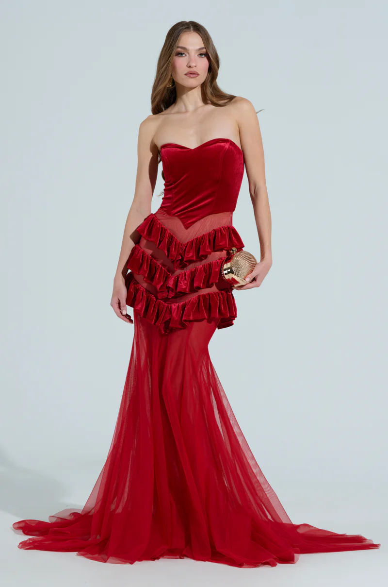 LIGHTS AND ACTION MAXI DRESS IN RED - Image 3