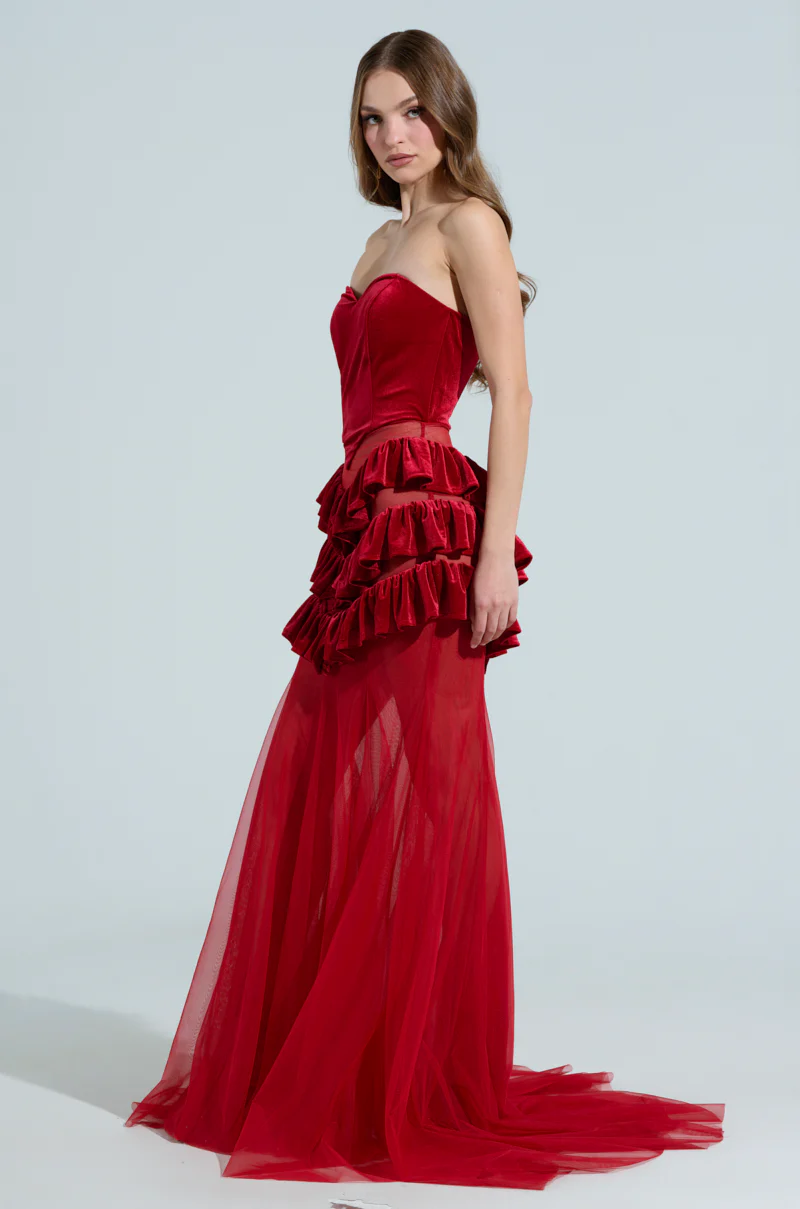 LIGHTS AND ACTION MAXI DRESS IN RED - Image 4
