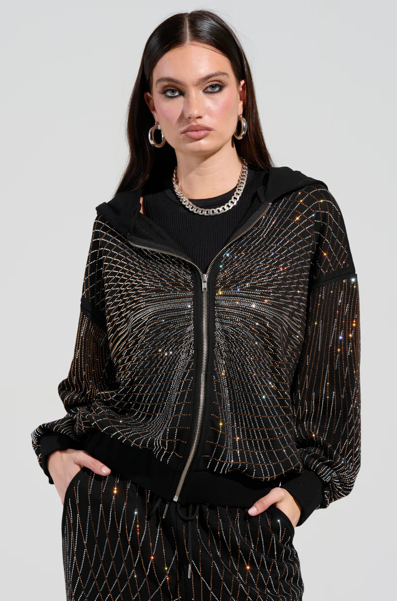 LIGHTS, CAMERA, ACTION! EMBELLISHED ZIP UP SWEATSHIRT - Image 2
