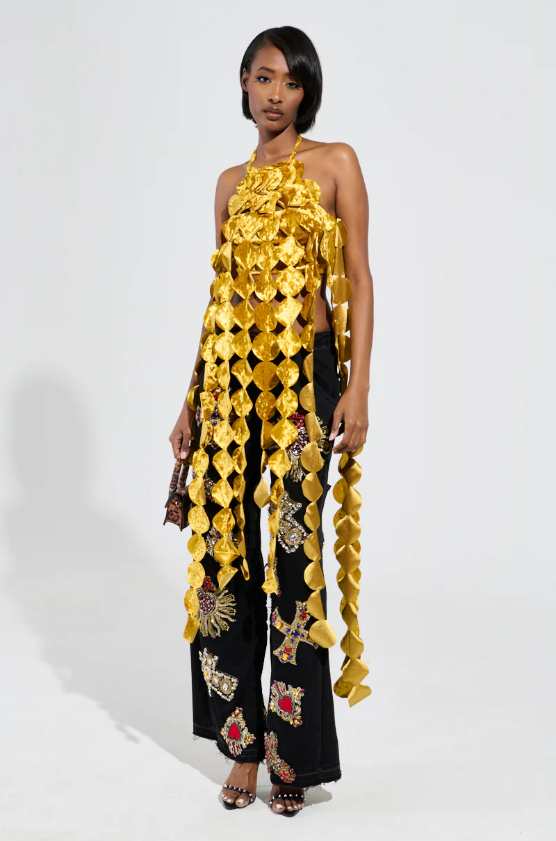 LIGHTS FLASHING HALTER TIE NECK TOP - Image 3