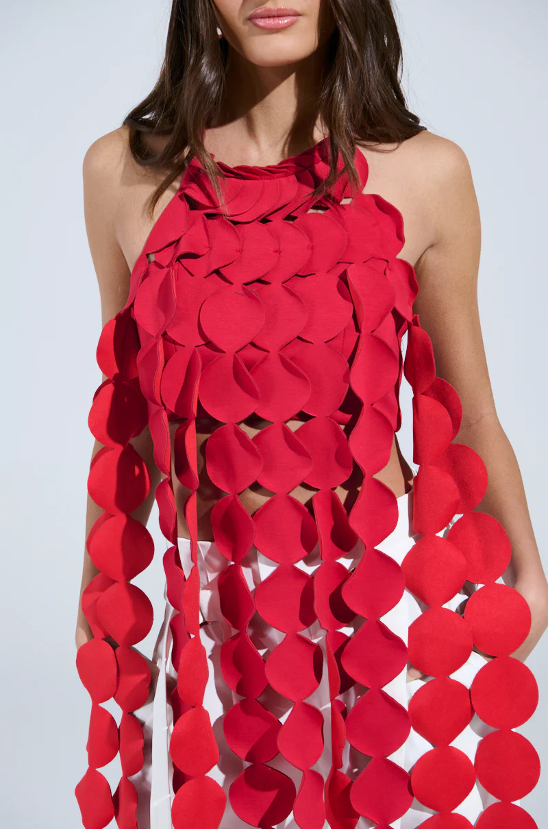 LIGHTS FLASHING HALTER TIE NECK TOP IN RED - Image 10