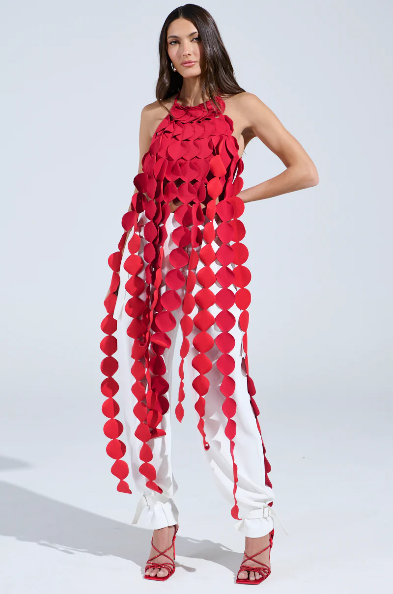 LIGHTS FLASHING HALTER TIE NECK TOP IN RED - Image 4