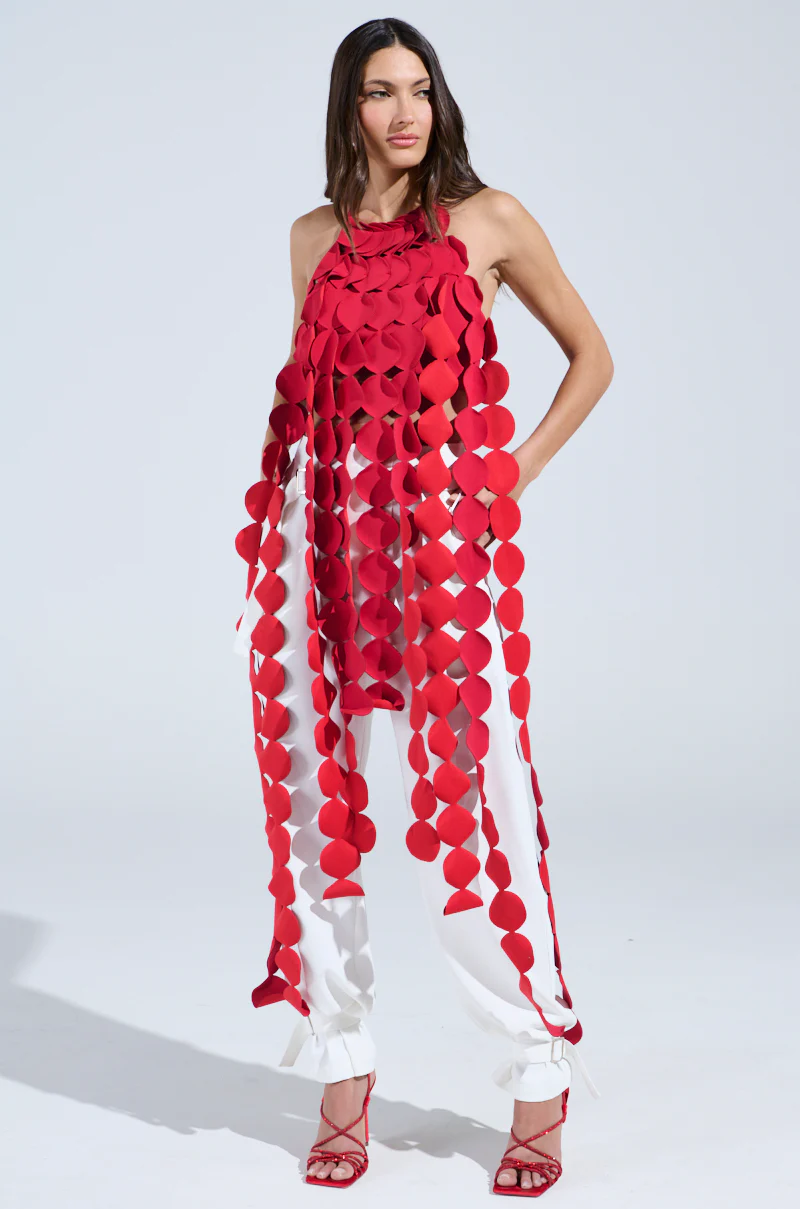 LIGHTS FLASHING HALTER TIE NECK TOP IN RED - Image 5
