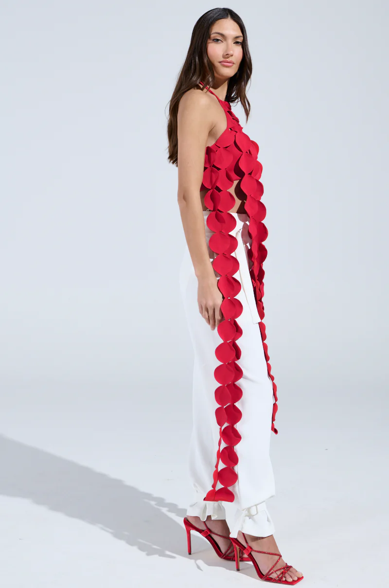 LIGHTS FLASHING HALTER TIE NECK TOP IN RED - Image 7