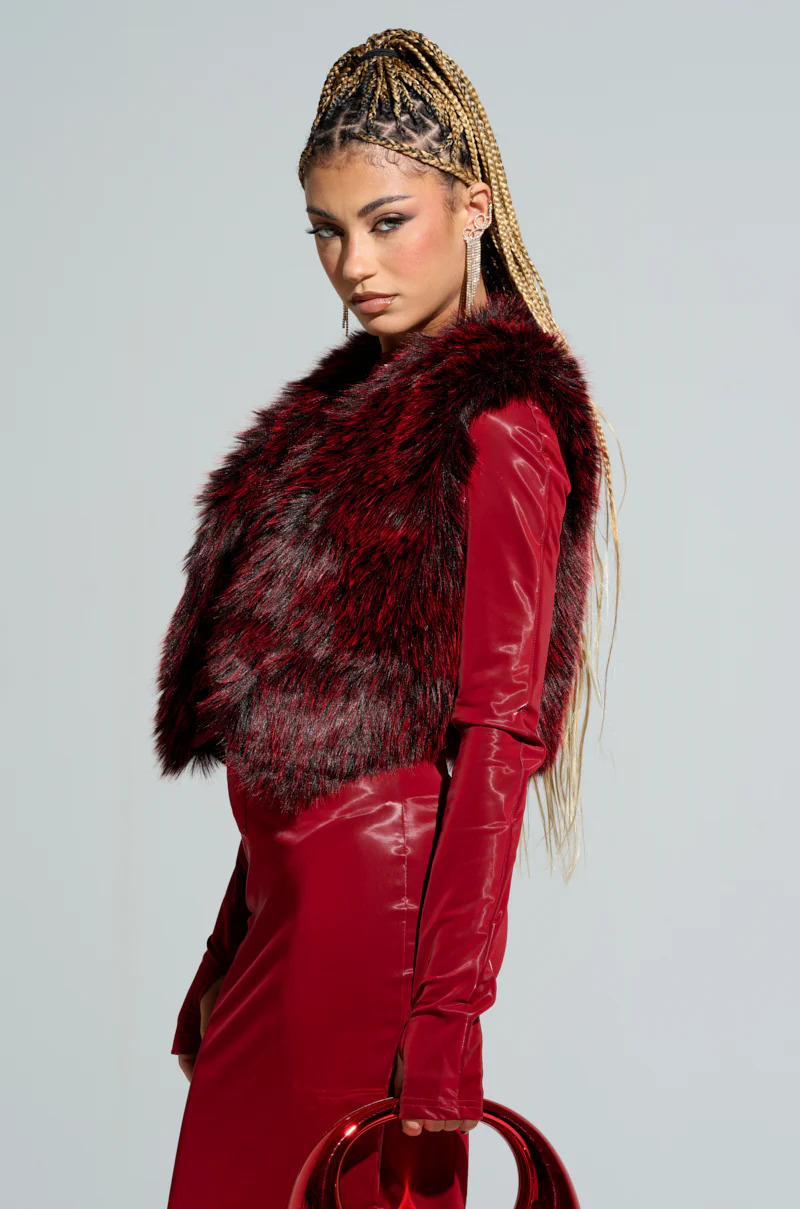 LIGHTS OUT FAUX FUR VEST IN RED - Image 2