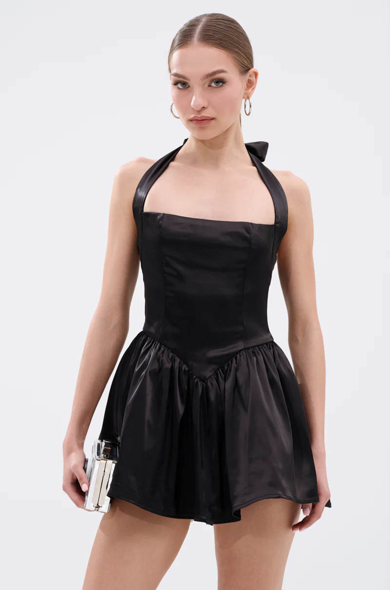 LIKE DAYLIGHT SATIN MINI DRESS IN BLACK - Image 2