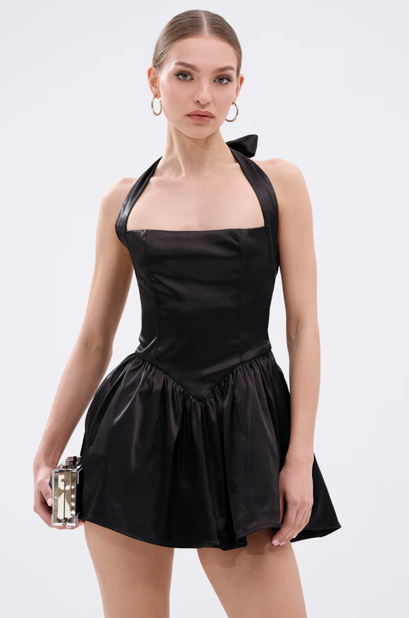 LIKE DAYLIGHT SATIN MINI DRESS IN BLACK - Image 3