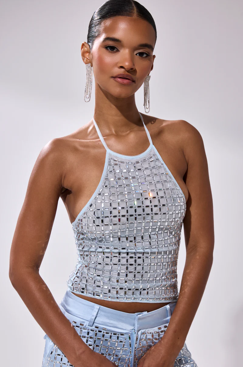 LILA EMBELLISHED MOCK NECK MESH TOP - Image 4