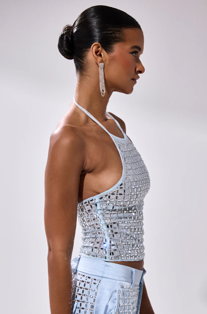 LILA EMBELLISHED MOCK NECK MESH TOP - Image 5