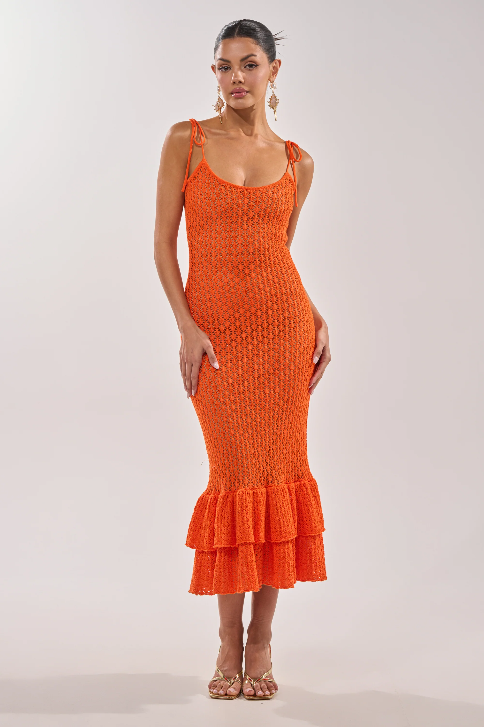 LINSEY MAXI KNIT DRESS IN ORANGE - Image 3