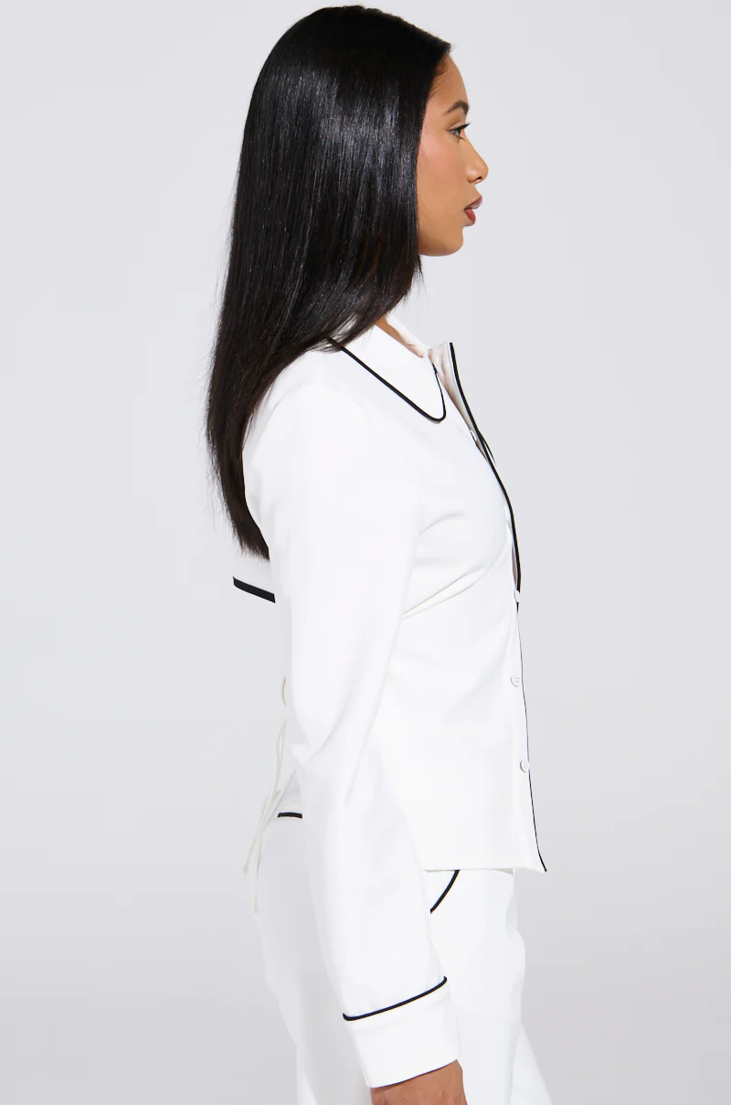 LISA WOVEN PIPED BUTTON UP - Image 3