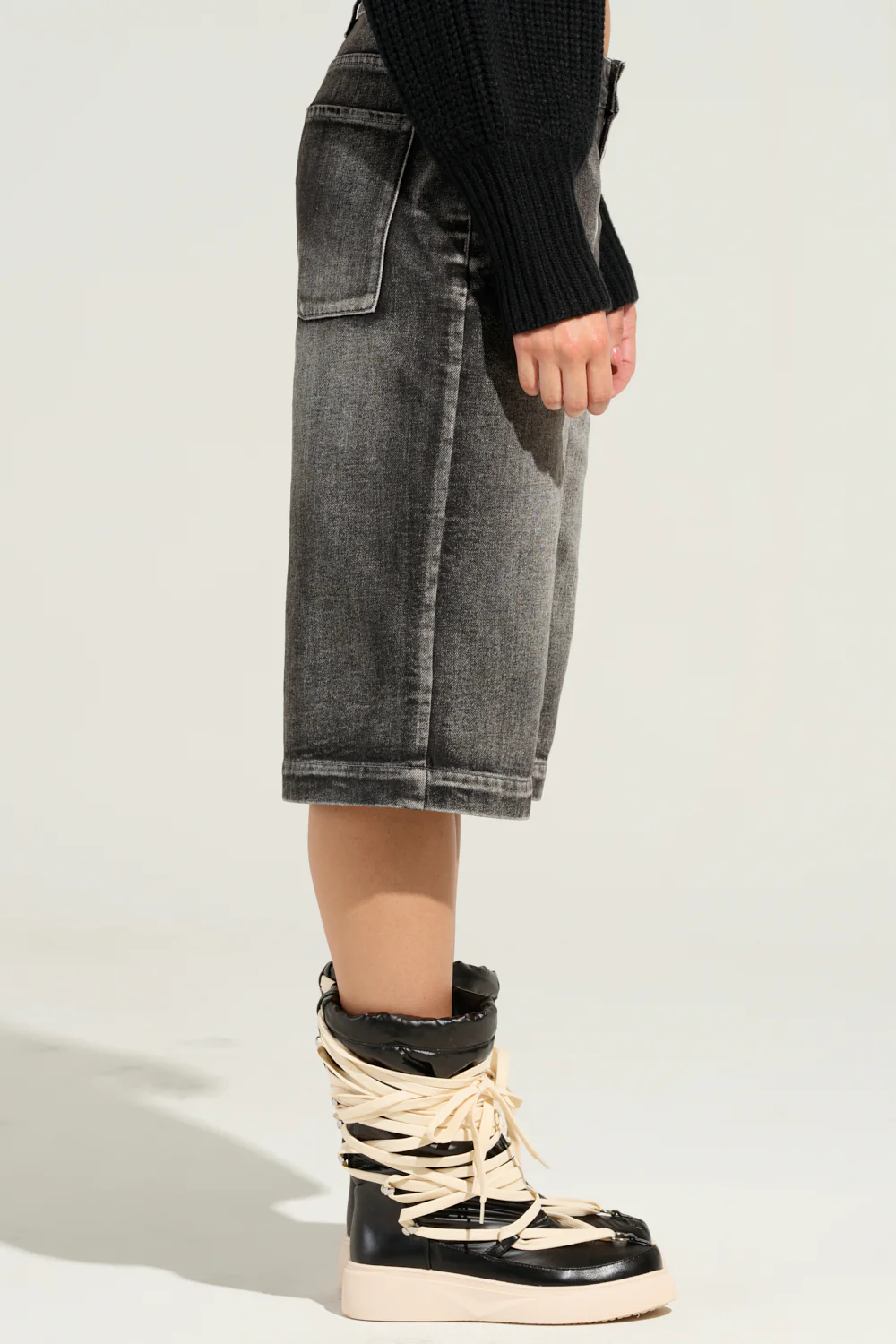 LITERAL PERFECTION BLACK DENIM BERMUDA SHORTS - Image 6