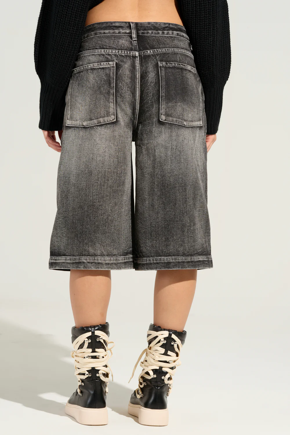 LITERAL PERFECTION BLACK DENIM BERMUDA SHORTS - Image 7