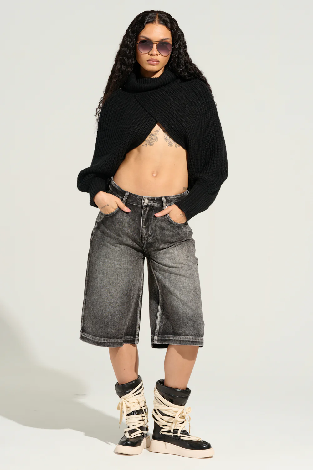 LITERAL PERFECTION BLACK DENIM BERMUDA SHORTS - Image 9