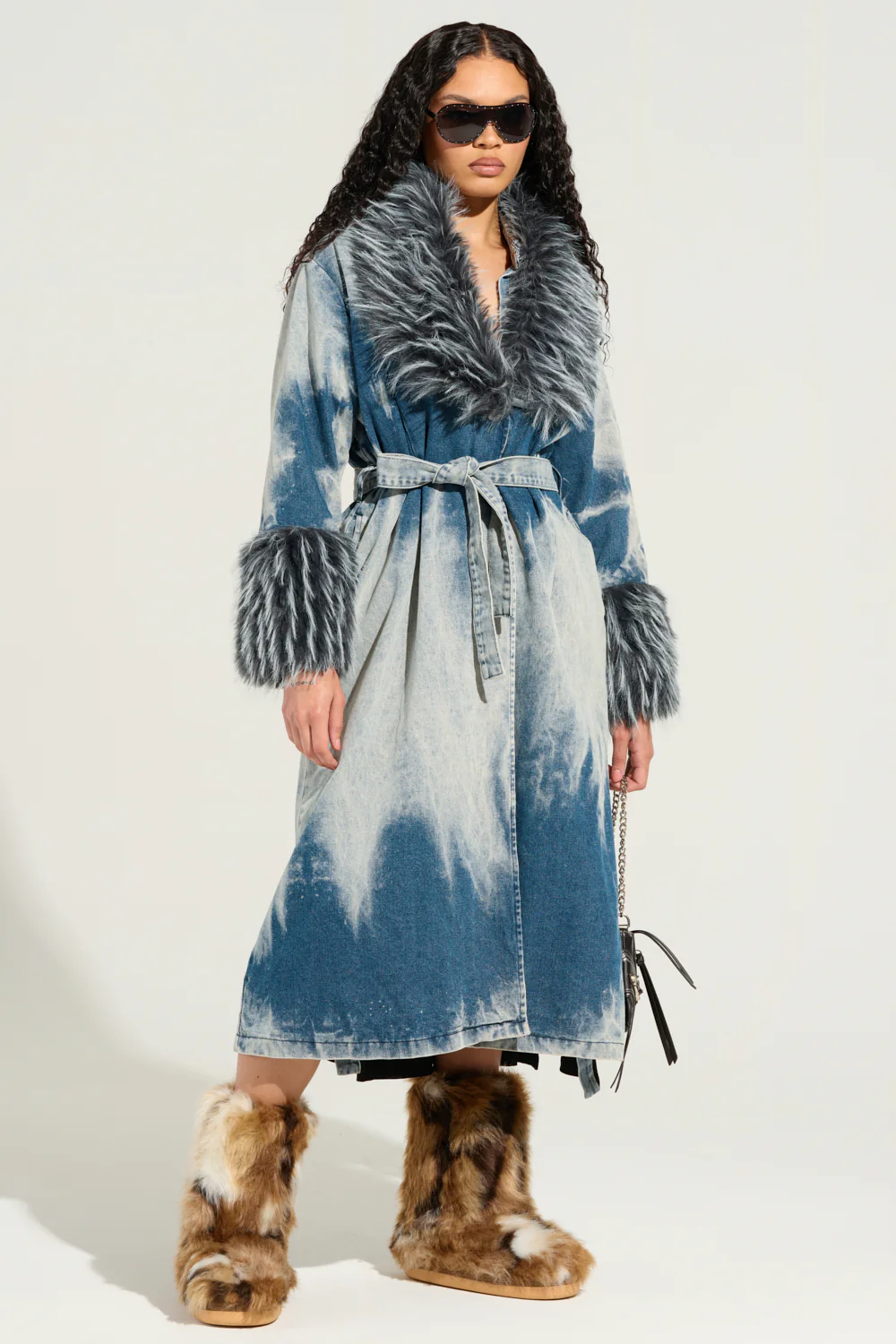 LIV FUR TRIM DENIM TRENCH - Image 3