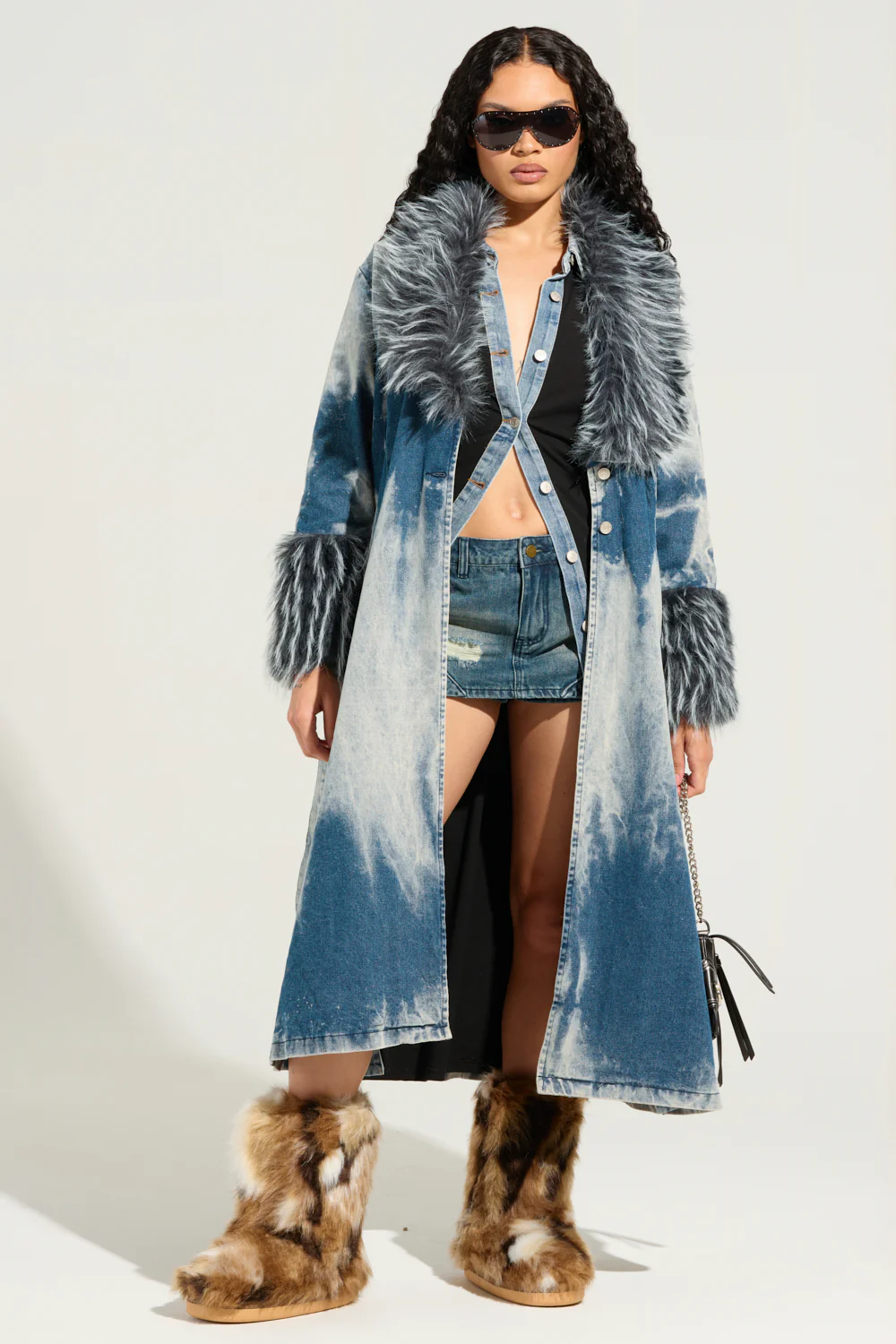 LIV FUR TRIM DENIM TRENCH - Image 4