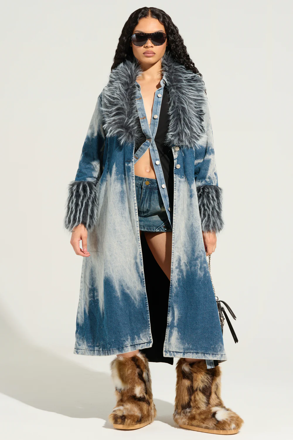 LIV FUR TRIM DENIM TRENCH - Image 5