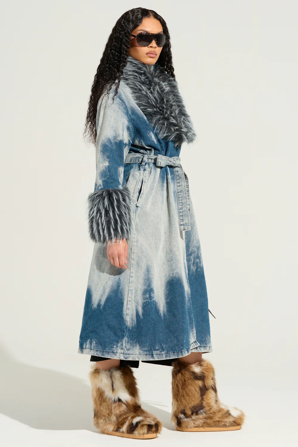 LIV FUR TRIM DENIM TRENCH - Image 6