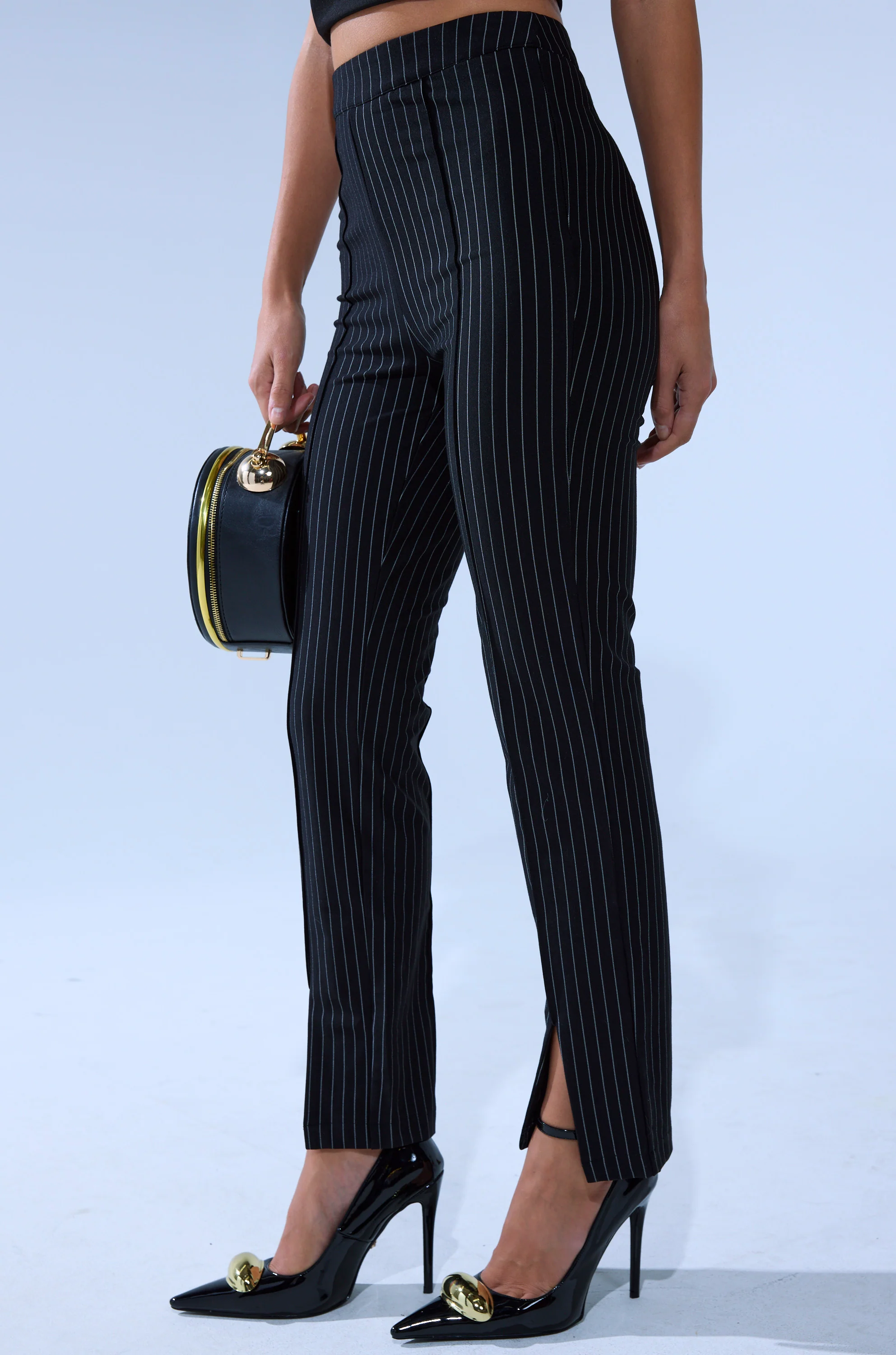 LIVI STRETCHY PINSTRIPE SKINNY PANTS WITH SLITS - Image 3