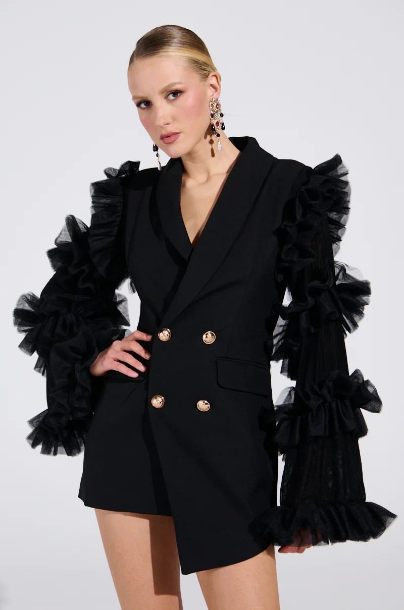 LIVING OVER THE TOP RUFFLE SLEEVE BLAZER MINI DRESS - Image 3