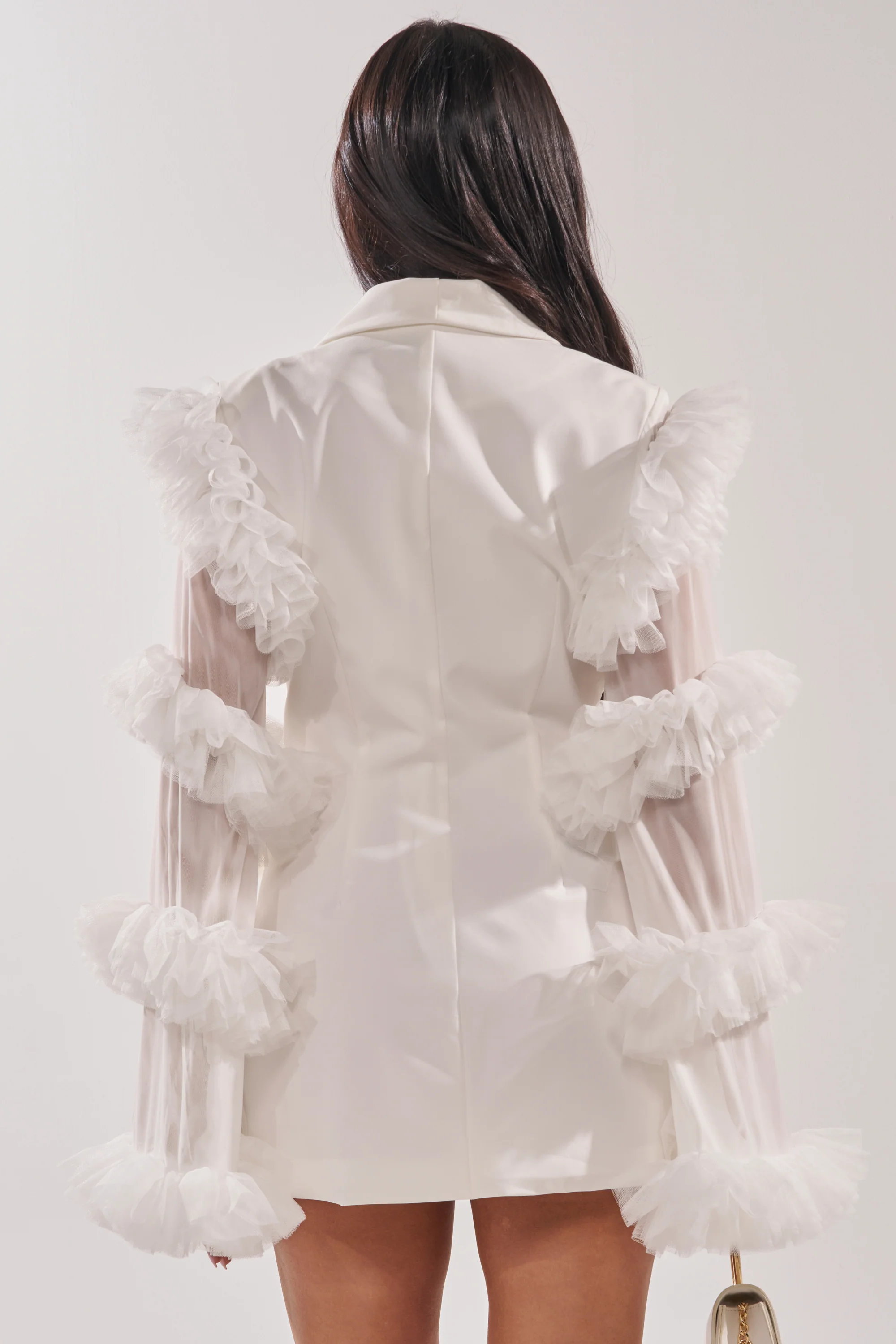 LIVING OVER THE TOP RUFFLE SLEEVE BLAZER MINI DRESS IN WHITE - Image 4
