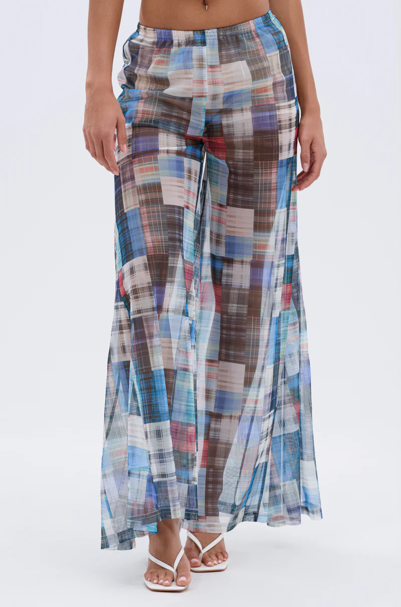 LIVING THE LIFE PLAID MESH PALAZZO PANT - Image 2