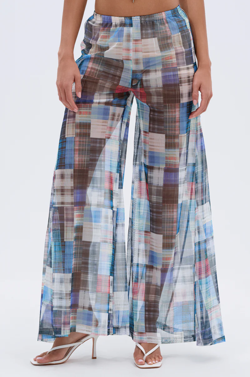 LIVING THE LIFE PLAID MESH PALAZZO PANT - Image 3