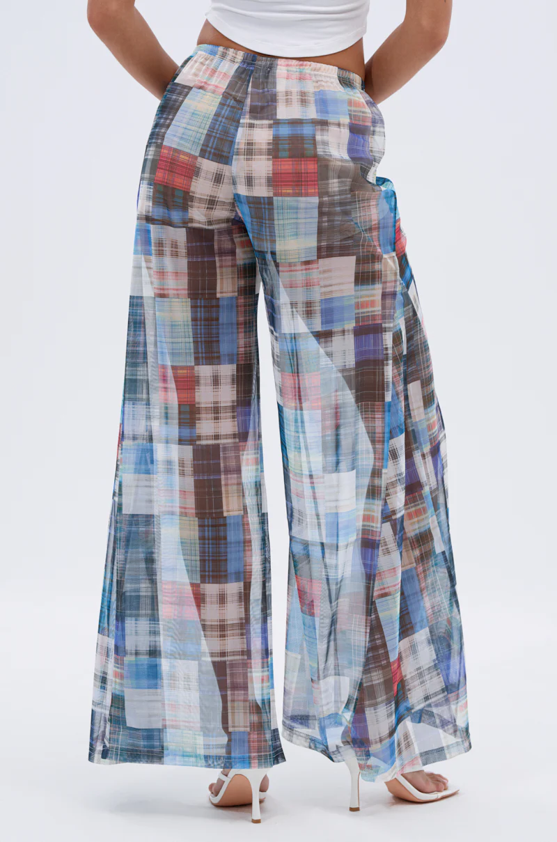 LIVING THE LIFE PLAID MESH PALAZZO PANT - Image 5