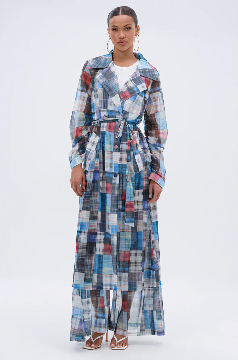 LIVING THE LIFE PLAID MESH TRENCH - Image 3