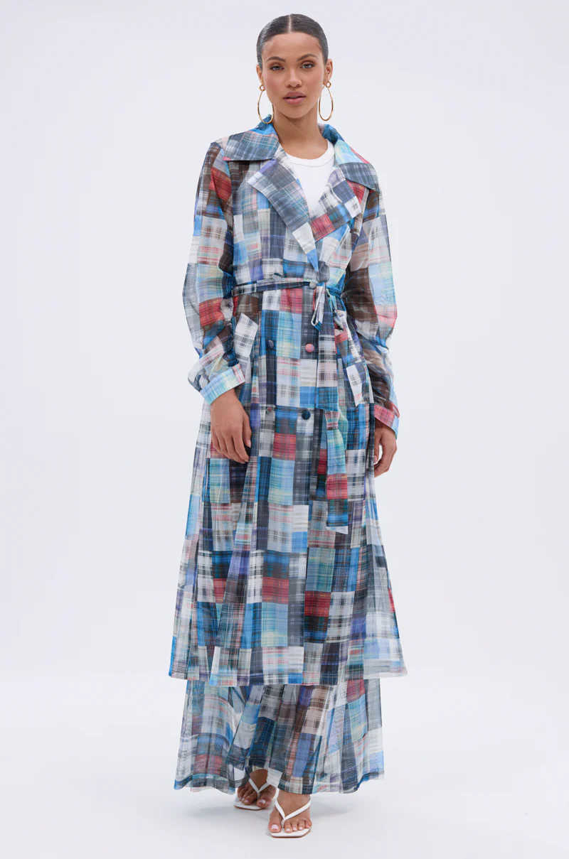LIVING THE LIFE PLAID MESH TRENCH - Image 4