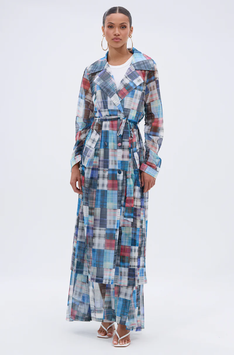 LIVING THE LIFE PLAID MESH TRENCH - Image 5