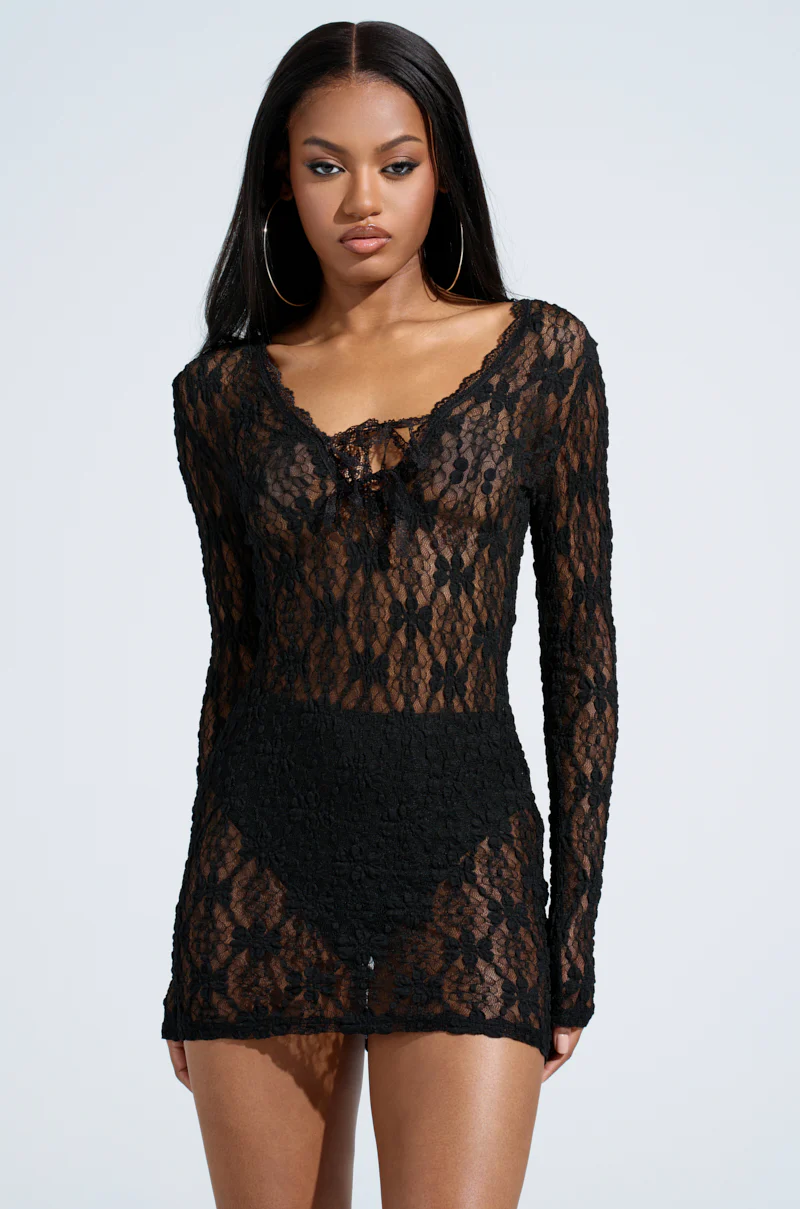 LIZZIE LACE MINI DRESS IN BLACK - Image 2