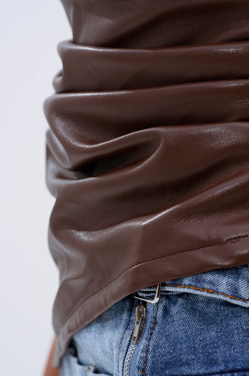 LOCKED AND LOADED FAUX LEATHER BLOUSE IN CHOCOLATE BROWN - Image 7