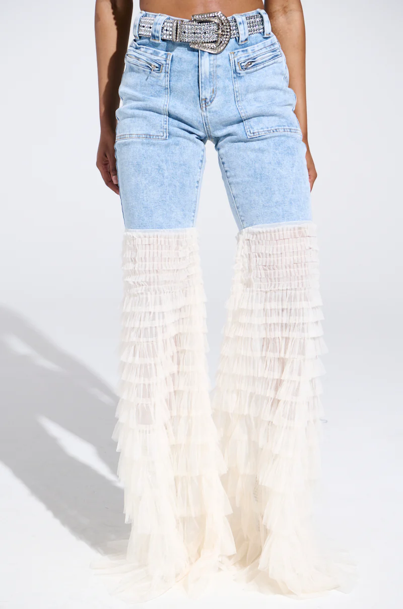 LOOK AT ME GO DENIM PANT WITH RUFFLE BOTTOM - Image 5