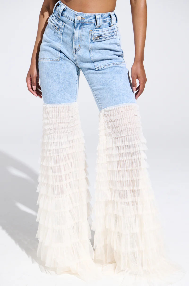LOOK AT ME GO DENIM PANT WITH RUFFLE BOTTOM - Image 6