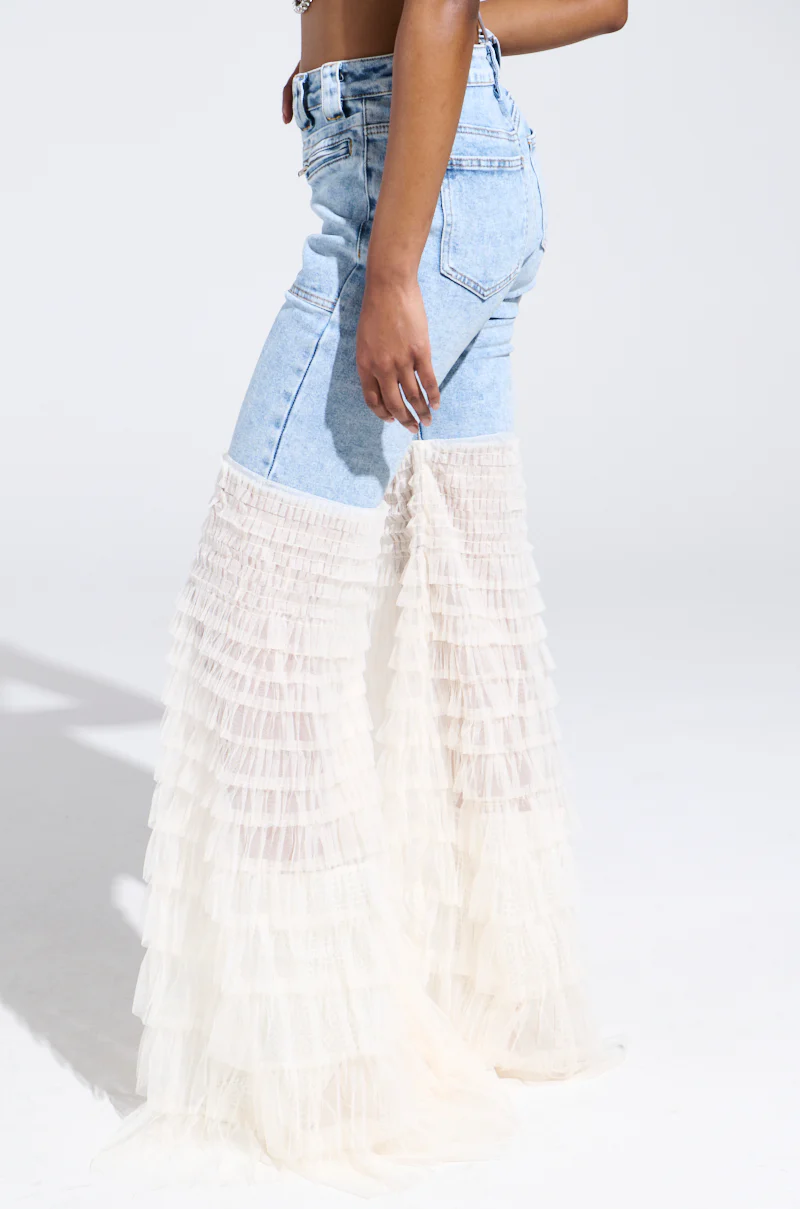 LOOK AT ME GO DENIM PANT WITH RUFFLE BOTTOM - Image 7