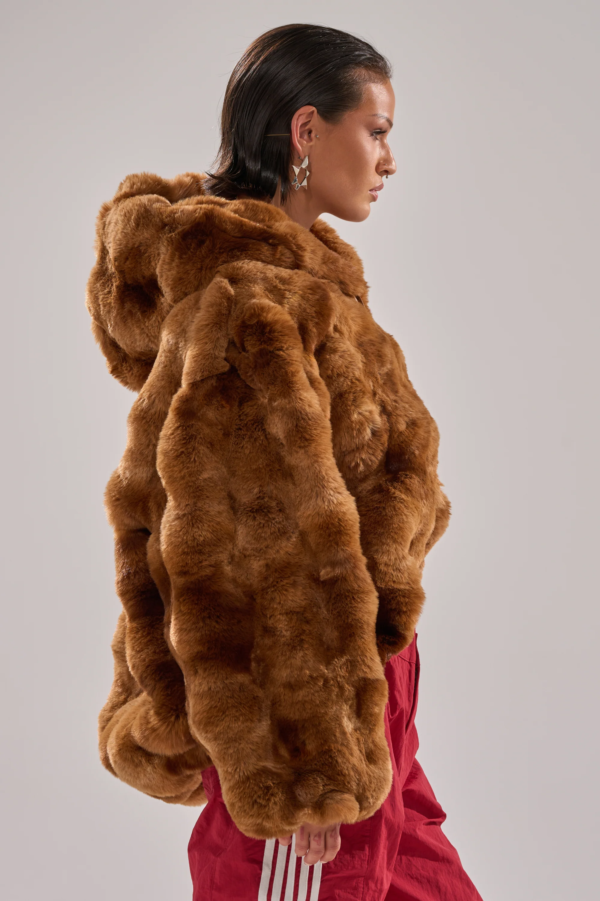 LOOK AT ME NOW HOODED FUR BOMBER IN BROWN - Image 6